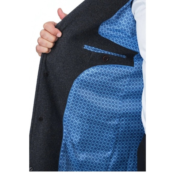 NEW Arthur Black Cashmere Wool blend Charcoal Gray full length overcoat top coat - Picture 4 of 15